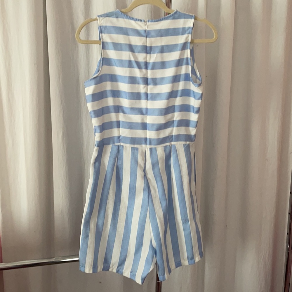 NEW Light Blue and White Striped Romper - Picture 3 of 3